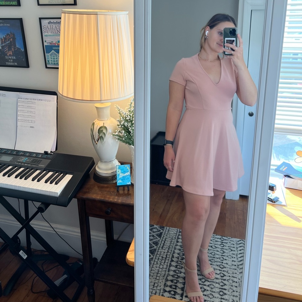 L Light Pink Cocktail Dress, Lace Back
